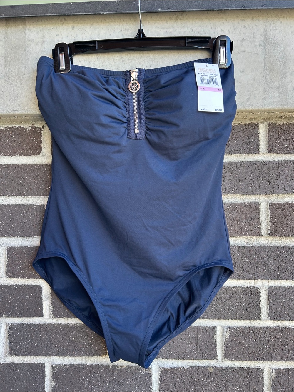 Michael Kors Navy Strapless One-Piece with Front Zip Detail / Size 10